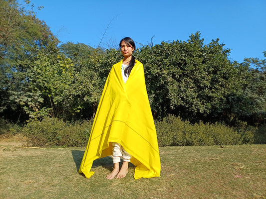 X-Large  Handwoven Pure Organic Cotton Yellow Tibetan Buddhist Monk Meditation Shawl,Indian Cotton Tantrik Wrap,TibetanBuddhist Prayer Zen
