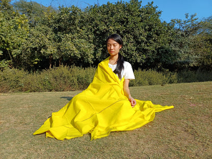 X-Large  Handwoven Pure Organic Cotton Yellow Tibetan Buddhist Monk Meditation Shawl,Indian Cotton Tantrik Wrap,TibetanBuddhist Prayer Zen