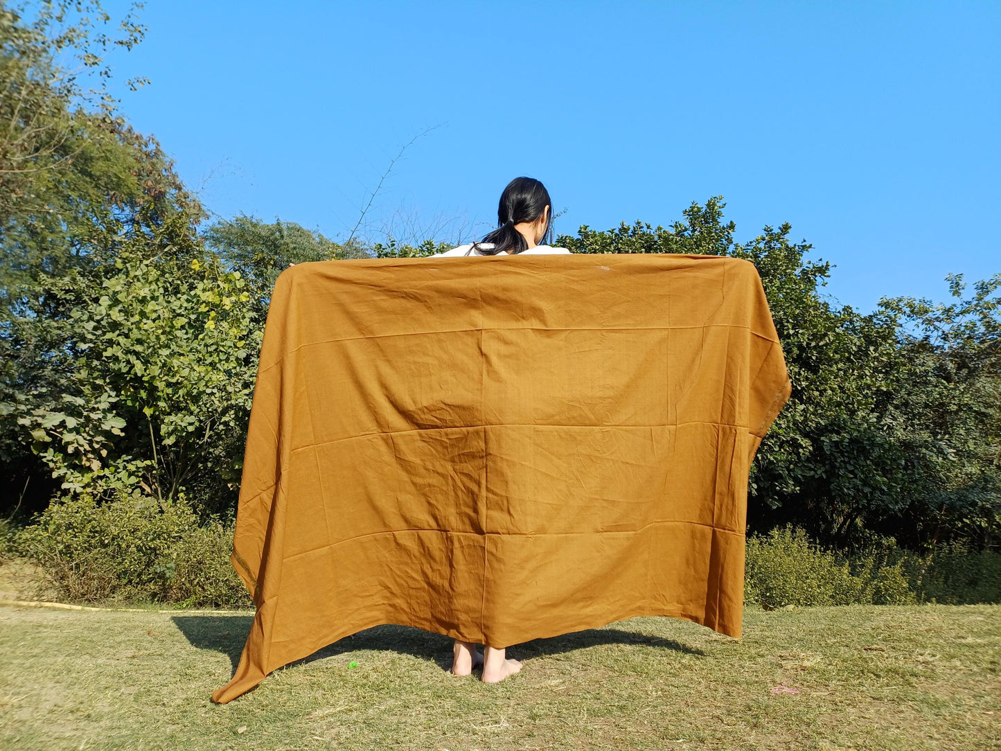 YOGINI Large Handwoven Pure Organic Cotton Brown Tibetan Buddhist Meditation Shawl,Indian Khadi Cotton Tantrik Wrap,Buddhist Prayer Zen