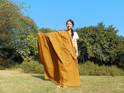 YOGINI Large Handwoven Pure Organic Cotton Brown Tibetan Buddhist Meditation Shawl,Indian Khadi Cotton Tantrik Wrap,Buddhist Prayer Zen