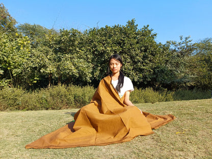 YOGINI Large Handwoven Pure Organic Cotton Brown Tibetan Buddhist Meditation Shawl,Indian Khadi Cotton Tantrik Wrap,Buddhist Prayer Zen