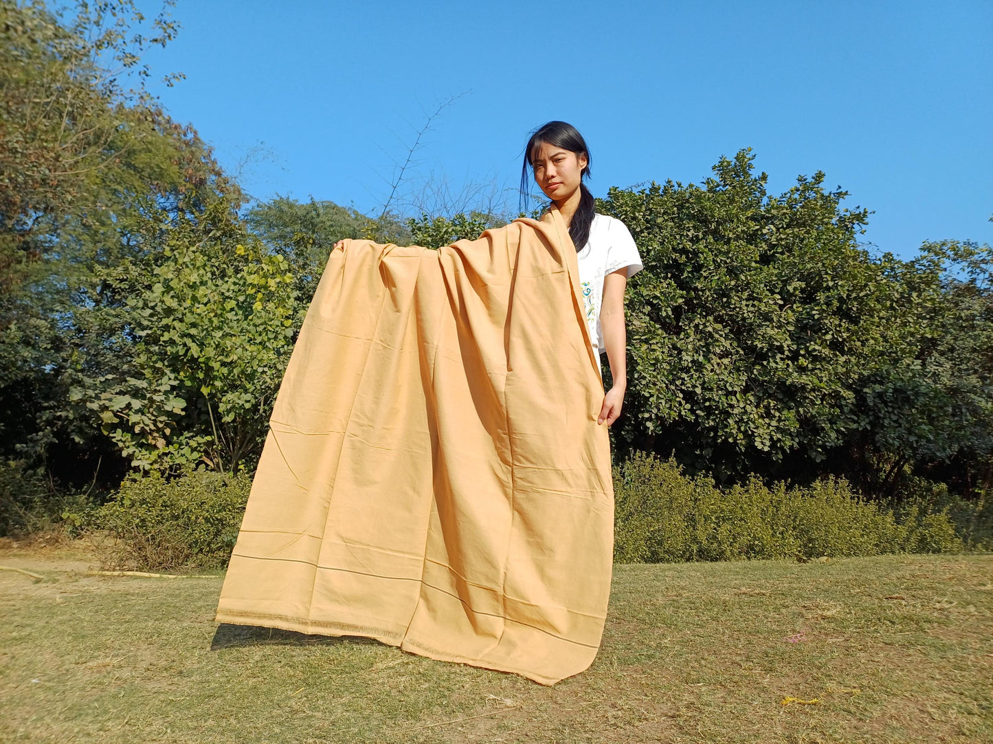 YOGINI Large Handwoven Pure Organic Cotton Beige Tibetan Buddhist Meditation Shawl,Indian Khadi Cotton Tantrik Wrap,Buddhist Prayer Zen