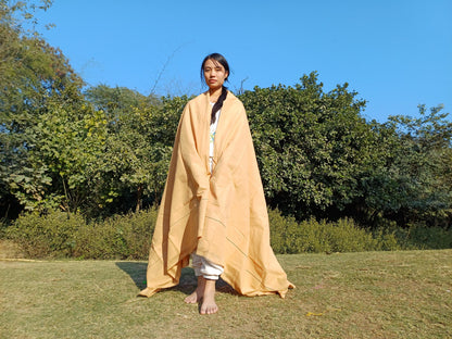 YOGINI Large Handwoven Pure Organic Cotton Beige Tibetan Buddhist Meditation Shawl,Indian Khadi Cotton Tantrik Wrap,Buddhist Prayer Zen