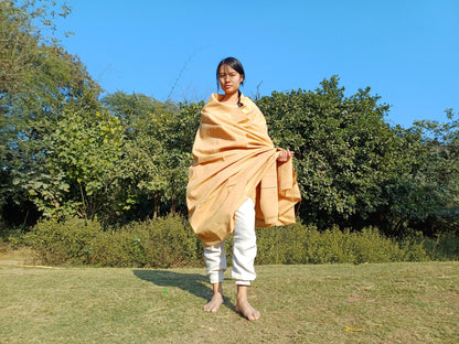 YOGINI Large Handwoven Pure Organic Cotton Beige Tibetan Buddhist Meditation Shawl,Indian Khadi Cotton Tantrik Wrap,Buddhist Prayer Zen