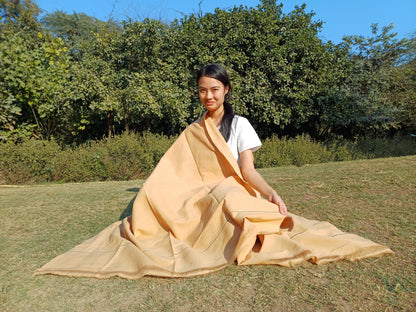 YOGINI Large Handwoven Pure Organic Cotton Beige Tibetan Buddhist Meditation Shawl,Indian Khadi Cotton Tantrik Wrap,Buddhist Prayer Zen