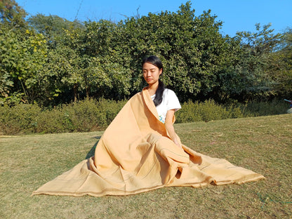 YOGINI Large Handwoven Pure Organic Cotton Beige Tibetan Buddhist Meditation Shawl,Indian Khadi Cotton Tantrik Wrap,Buddhist Prayer Zen