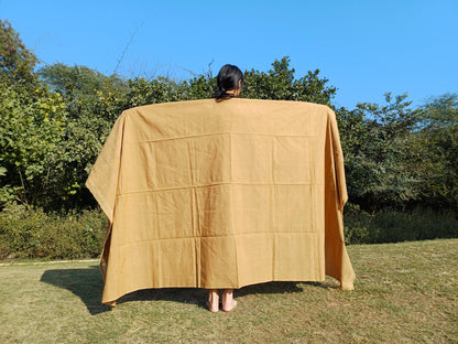 YOGINI Large Handwoven Pure Organic Cotton Beige Tibetan Buddhist Meditation Shawl,Indian Khadi Cotton Tantrik Wrap,Buddhist Prayer Zen