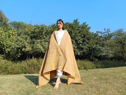 YOGINI Large Handwoven Pure Organic Cotton Beige Tibetan Buddhist Meditation Shawl,Indian Khadi Cotton Tantrik Wrap,Buddhist Prayer Zen