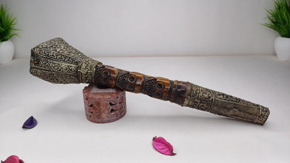 Vintage Bone Double Mahakala Hand Carved Silver Inlay Kangling Tibetan Ritual Trumpet,Used Traditional Tantrik Trumpet,Shaman  Buddhism Tool