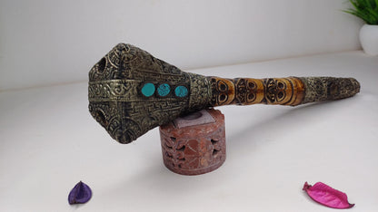 Vintage Bone Double Mahakala Hand Carved Silver Inlay Kangling Tibetan Ritual Trumpet,Used Traditional Tantrik Trumpet,Shaman  Buddhism Tool