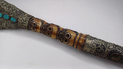 Vintage Bone Double Mahakala Hand Carved Silver Inlay Kangling Tibetan Ritual Trumpet,Used Traditional Tantrik Trumpet,Shaman  Buddhism Tool