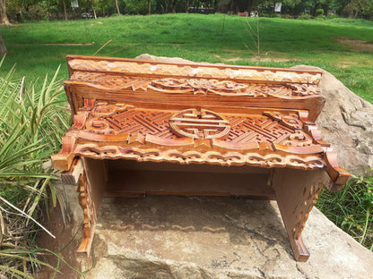 Medium Size Buddhist Auspicious Symbols Handcarved Foldable Wooden Tibetan Buddhist Altar,Zen Meditation Altar,Prayer Table,Wood Alter Table
