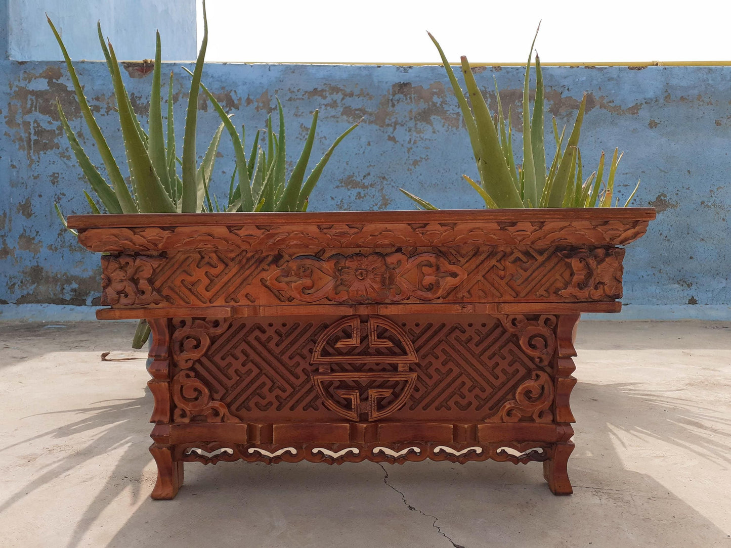 Medium Size Buddhist Auspicious Symbols Handcarved Foldable Wooden Tibetan Buddhist Altar,Zen Meditation Altar,Prayer Table,Wood Alter Table