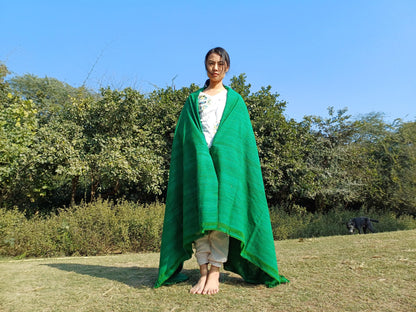 Large Traditional Handwoven GREEN Tibetan Buddhist Raw Eri Silk Meditation Shawl,Buddhist Silk Shawl,Tantric Meditation Wrap,Lama Silk Zen