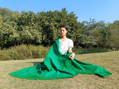 Large Traditional Handwoven GREEN Tibetan Buddhist Raw Eri Silk Meditation Shawl,Buddhist Silk Shawl,Tantric Meditation Wrap,Lama Silk Zen