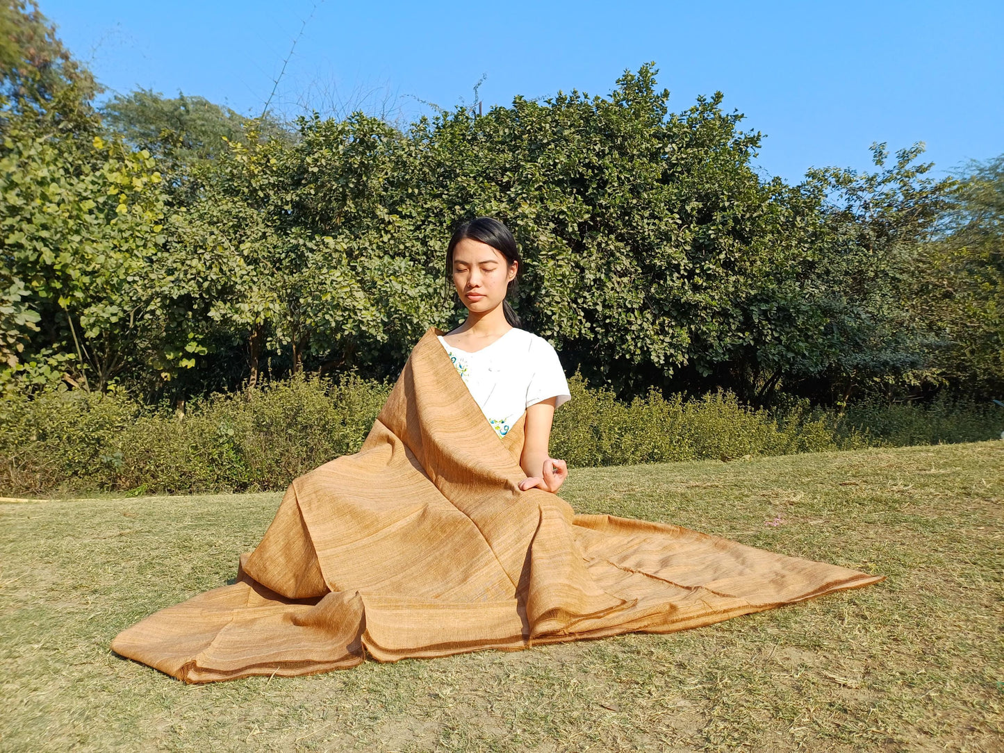 PEACE SILK Traditional Handspun/Handwoven Non-Violent Pure Raw Eri Silk Meditation Shawl/Scarf,Ethical Silk Tantrik Buddhist Prayer Wrap/Zen