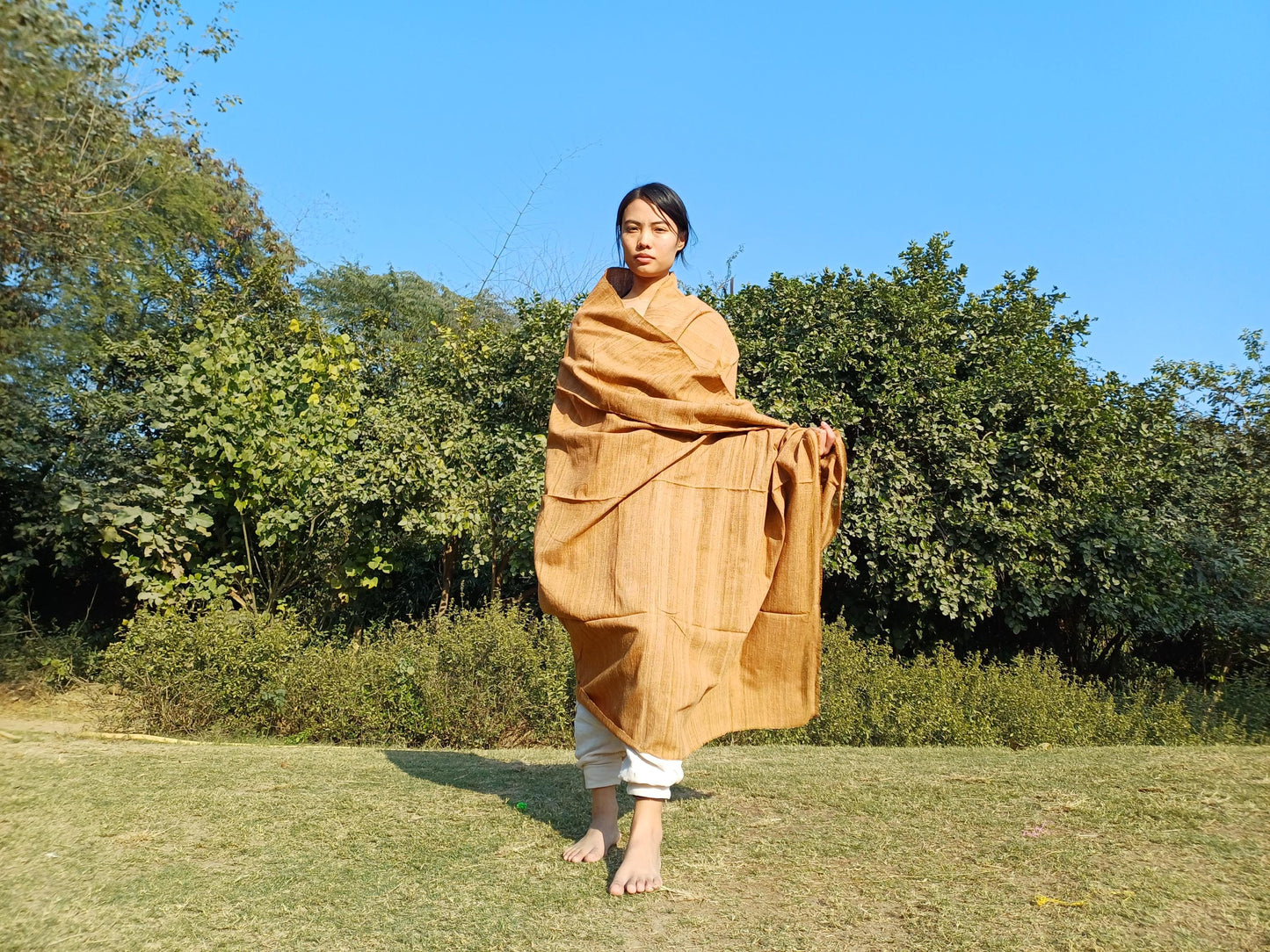 PEACE SILK Traditional Handspun/Handwoven Non-Violent Pure Raw Eri Silk Meditation Shawl/Scarf,Ethical Silk Tantrik Buddhist Prayer Wrap/Zen