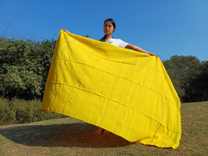AHIMSA X-Large Traditional Handwoven Yellow Tibetan Buddhist Tantrik Raw Eri Silk Meditation Shawl,Buddhist Silk Zen,Peace Silk Prayer Wrap