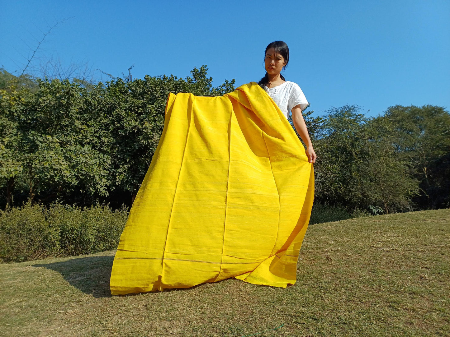 AHIMSA X-Large Traditional Handwoven Yellow Tibetan Buddhist Tantrik Raw Eri Silk Meditation Shawl,Buddhist Silk Zen,Peace Silk Prayer Wrap