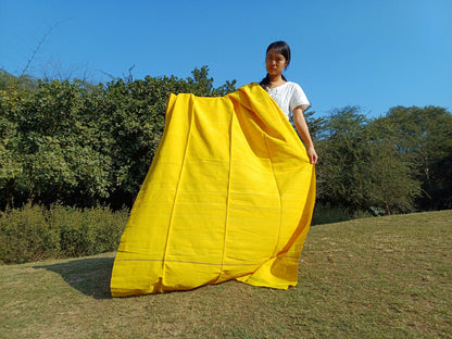 AHIMSA X-Large Traditional Handwoven Yellow Tibetan Buddhist Tantrik Raw Eri Silk Meditation Shawl,Buddhist Silk Zen,Peace Silk Prayer Wrap