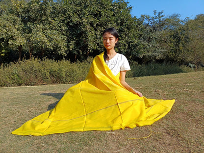 AHIMSA X-Large Traditional Handwoven Yellow Tibetan Buddhist Tantrik Raw Eri Silk Meditation Shawl,Buddhist Silk Zen,Peace Silk Prayer Wrap