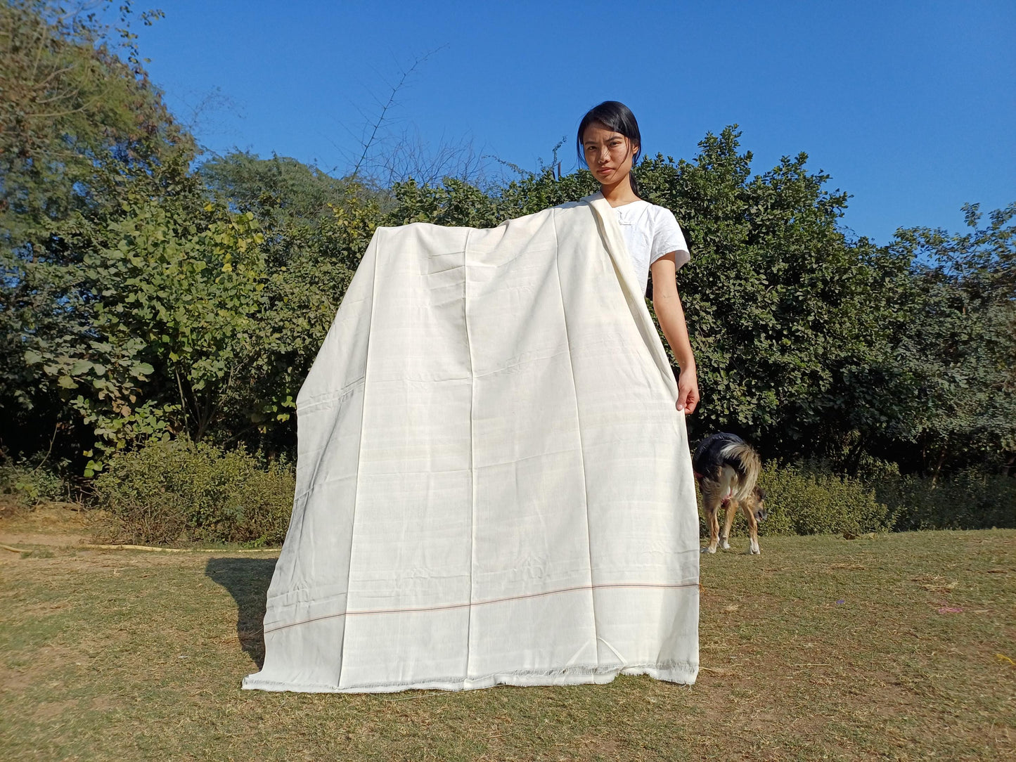 Tara Large Handwoven Pure Organic Cotton White Tibetan Buddhist Monk Meditation Shawl,Indian Cotton Tantrik Wrap,Tibetan Buddhist Prayer Zen