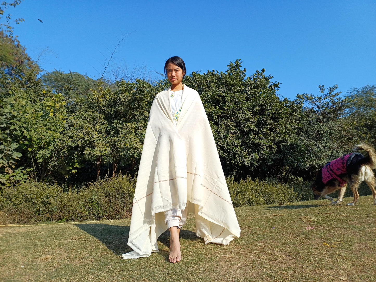 Tara Large Handwoven Pure Organic Cotton White Tibetan Buddhist Monk Meditation Shawl,Indian Cotton Tantrik Wrap,Tibetan Buddhist Prayer Zen