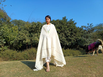 Tara Large Handwoven Pure Organic Cotton White Tibetan Buddhist Monk Meditation Shawl,Indian Cotton Tantrik Wrap,Tibetan Buddhist Prayer Zen