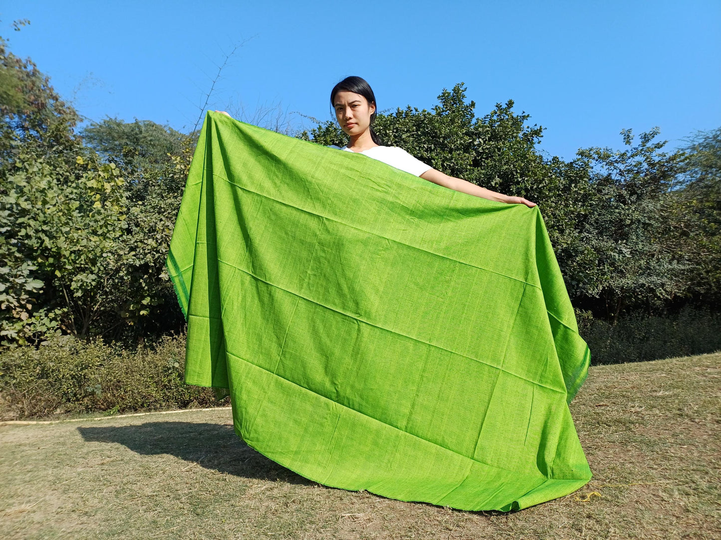Tara Large Handwoven Pure Organic Cotton Green Tibetan Buddhist Monk Meditation Shawl,Indian Cotton Tantrik Wrap,Tibetan Buddhist Prayer Zen