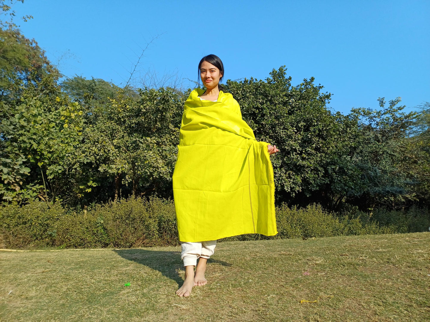 X-Large  Handwoven Pure Organic Cotton Yellow Tibetan Buddhist Monk Meditation Shawl,Indian Cotton Tantrik Wrap,TibetanBuddhist Prayer Zen