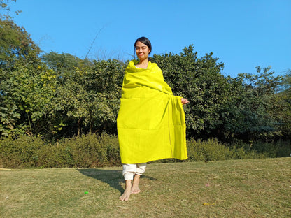X-Large  Handwoven Pure Organic Cotton Yellow Tibetan Buddhist Monk Meditation Shawl,Indian Cotton Tantrik Wrap,TibetanBuddhist Prayer Zen