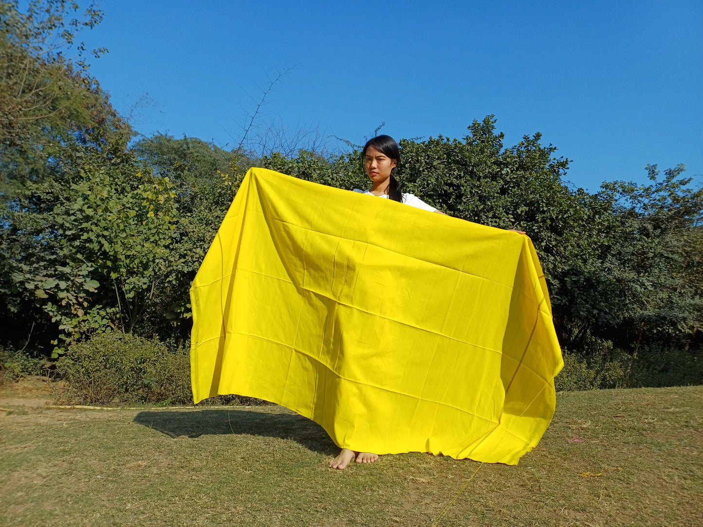 X-Large  Handwoven Pure Organic Cotton Yellow Tibetan Buddhist Monk Meditation Shawl,Indian Cotton Tantrik Wrap,TibetanBuddhist Prayer Zen