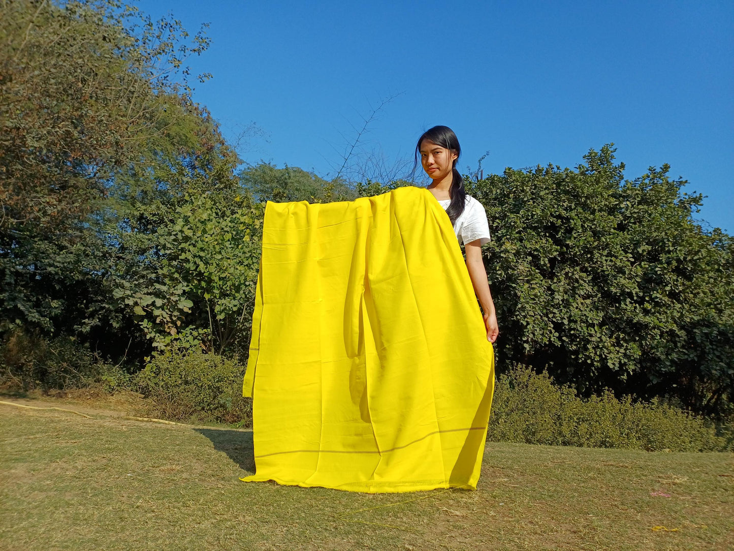 X-Large  Handwoven Pure Organic Cotton Yellow Tibetan Buddhist Monk Meditation Shawl,Indian Cotton Tantrik Wrap,TibetanBuddhist Prayer Zen