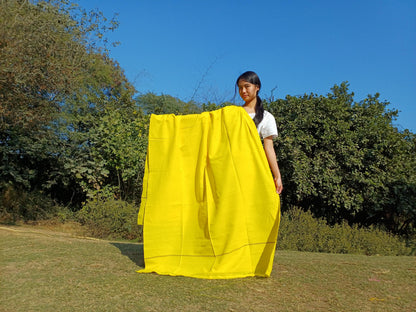 X-Large  Handwoven Pure Organic Cotton Yellow Tibetan Buddhist Monk Meditation Shawl,Indian Cotton Tantrik Wrap,TibetanBuddhist Prayer Zen