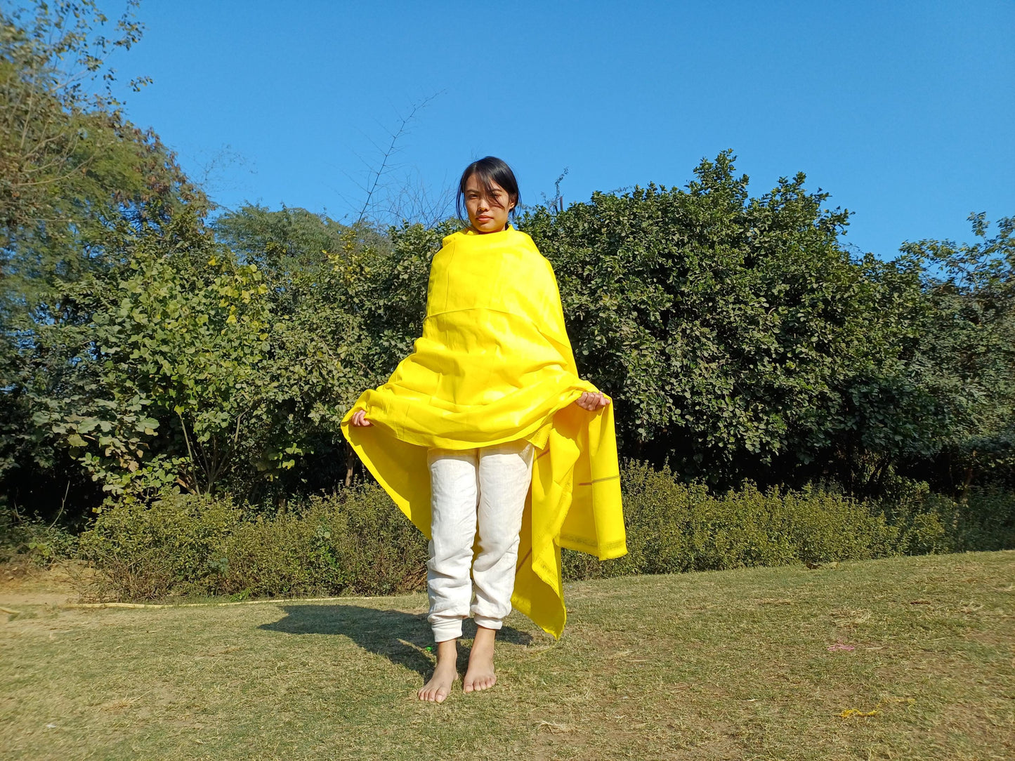 X-Large  Handwoven Pure Organic Cotton Yellow Tibetan Buddhist Monk Meditation Shawl,Indian Cotton Tantrik Wrap,TibetanBuddhist Prayer Zen