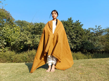 YOGINI Large Handwoven Pure Organic Cotton Brown Tibetan Buddhist Meditation Shawl,Indian Khadi Cotton Tantrik Wrap,Buddhist Prayer Zen