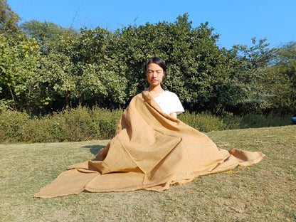 YOGINI Large Handwoven Pure Organic Cotton Beige Tibetan Buddhist Meditation Shawl,Indian Khadi Cotton Tantrik Wrap,Buddhist Prayer Zen