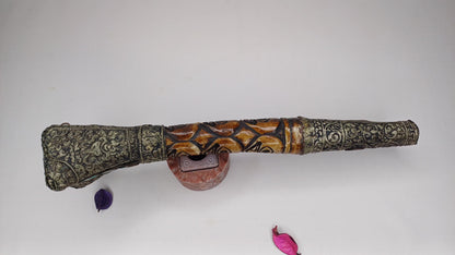 Vintage Bone Double Mahakala Hand Carved Silver Inlay Kangling Tibetan Ritual Trumpet,Used Traditional Tantrik Trumpet,Shaman  Buddhism Tool