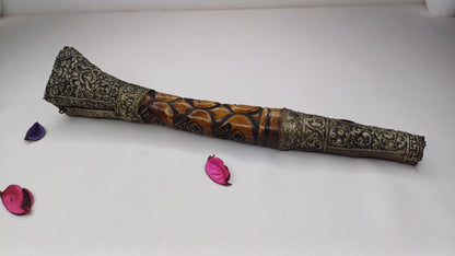 Vintage Bone Double Mahakala Hand Carved Silver Inlay Kangling Tibetan Ritual Trumpet,Used Traditional Tantrik Trumpet,Shaman  Buddhism Tool