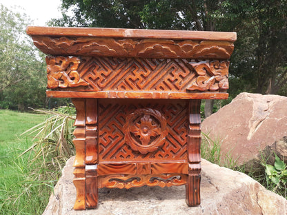 Medium Size Buddhist Auspicious Symbols Handcarved Foldable Wooden Tibetan Buddhist Altar,Zen Meditation Altar,Prayer Table,Wood Alter Table