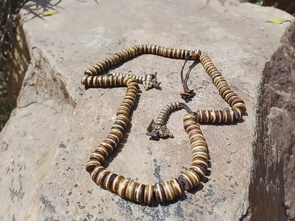 108 12mm Antique Gandhara Hand-carved Original Yak Bone Tibetan Buddhist Prayer Beads,Vintage Tantrik  Disk-Shaped Yak Kapala Bone Rosary