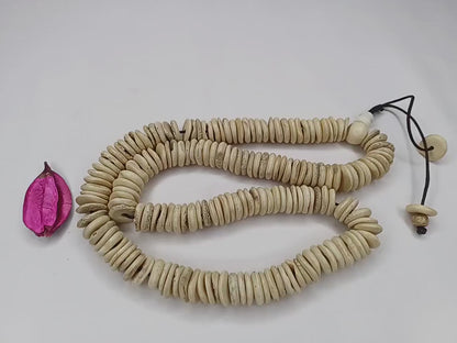 108 12mm Old Vintage Gandhara Tantrik Hand-carved Original Yak Bone Tibetan Buddhist Prayer Beads Mala,Disk Shaped Yak Kapala Bone Rosary
