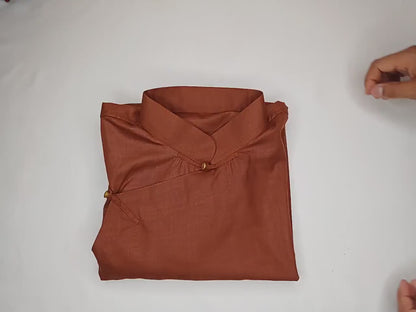 Traditional Tibetan Pure Cotton Copper Color Long Sleeves Buddhist Yogi Meditation Shirt,Ethnic Tibetan Prayer Shirt,Unisex Tibetan Clothing