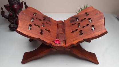 Premium Handcarved  Foldable Wooden Holy Scriptures Book Stand,Cover Case Wooden Holy Book Holder,Wooden Religious Item