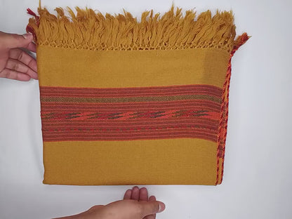 Handwoven Saffron Color Himalayan Sheep Wool Meditation Shawl,Ethnic Indian Prayer Scarf,Himalayan Wool  Prayer Wrap,Embroidered Kullu Shawl