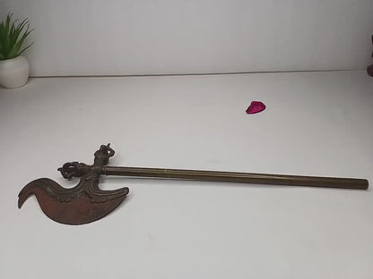 Antique Rare Authentic Buddhist Ritual Wand Khatvanga Axe With Vajra Dorje Top,Sacred Tibetan Tantric Khatvanga Ceremonial  Weapon Blade