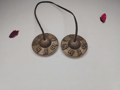Vintage Rare Authentic Tibetan Mantra OM MANI Carved Tibetan Tingsha Bells,Handmade Tibetan Buddhist Ritual Cymbal,Yoga Sound Healing Tool