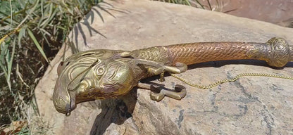 Vintage Rare Tibetan Buddhism Ritual Instrument Copper Trumpet,Sacred Buddhist Tibetan Figural Dragon Head Ceremonial Horn,Buddhist Artifact
