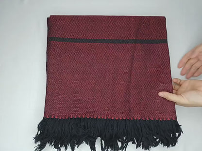 Extra-Large Handwoven Stripe Design Burgundy Red Laymen Buddhist Pure Himalayan SheepWool Meditation Shawl/Wrap/Zen,Himalayan Prayer Blanket