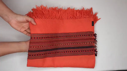 Traditional Handwoven Orange Himalayan Sheep Wool Meditation Shawl,Ethnic Indian Blanket,Himalayan Wrap,Wool Indian Shawl,Kullu Shawl
